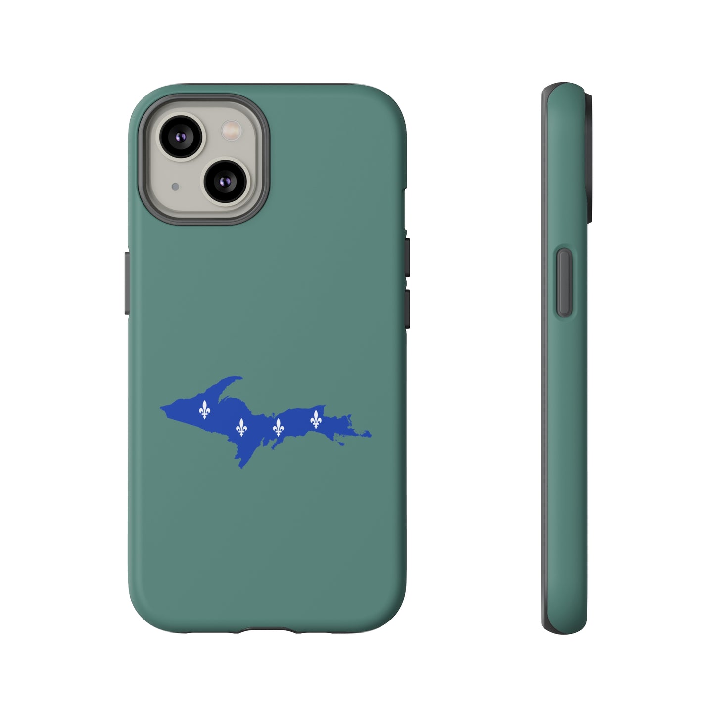 Michigan Upper Peninsula Tough Phone Case (Copper Green w/ UP Quebec Flag Outline) | Apple iPhone