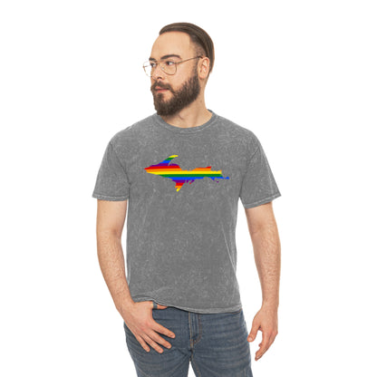 Michigan Upper Peninsula T-Shirt (w/ UP Rainbow Pride Flag) | Unisex Mineral Wash