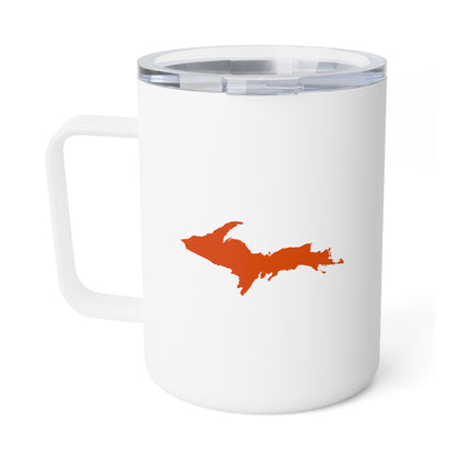 Michigan Upper Peninsula Insulated Coffee Mug (Maple Leaf Orange Outline) | 10oz