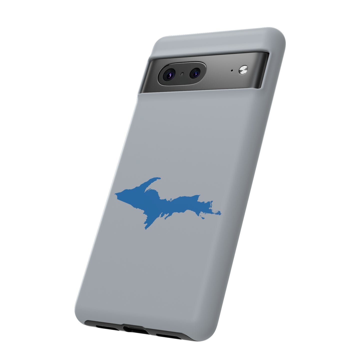 Michigan Upper Peninsula Tough Phone Case (Silver w/ Azure UP Outline) | Samsung & Pixel Android