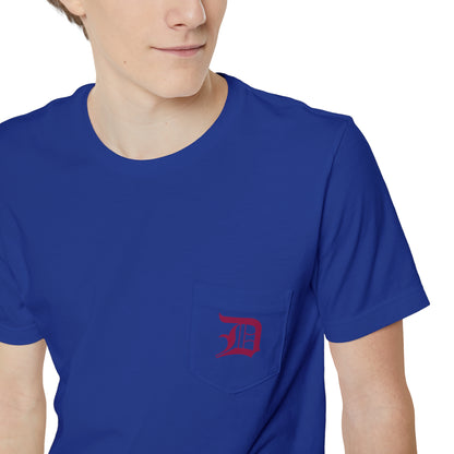 Detroit 'Old English D' Pocket T-Shirt (Ruby Red) | Unisex Standard