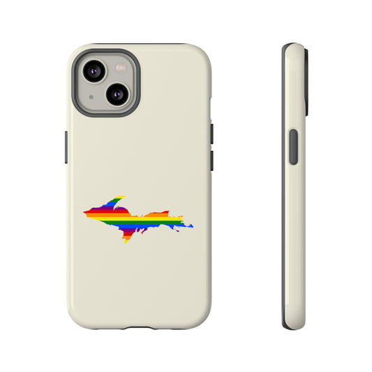 Michigan Upper Peninsula Tough Phone Case (Ivory Color w/ UP Pride Flag Outline) | Apple iPhone