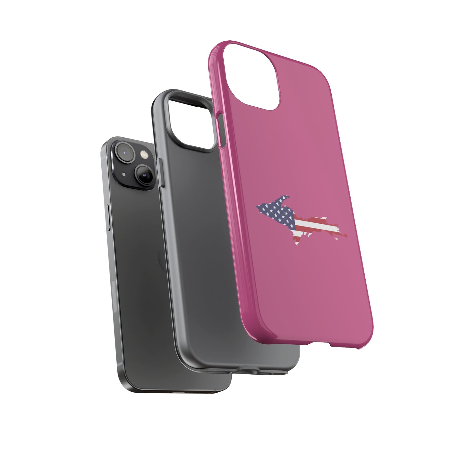 Michigan Upper Peninsula Tough Phone Case (Apple Blossom Pink w/ UP USA Flag Outline) | Apple iPhone