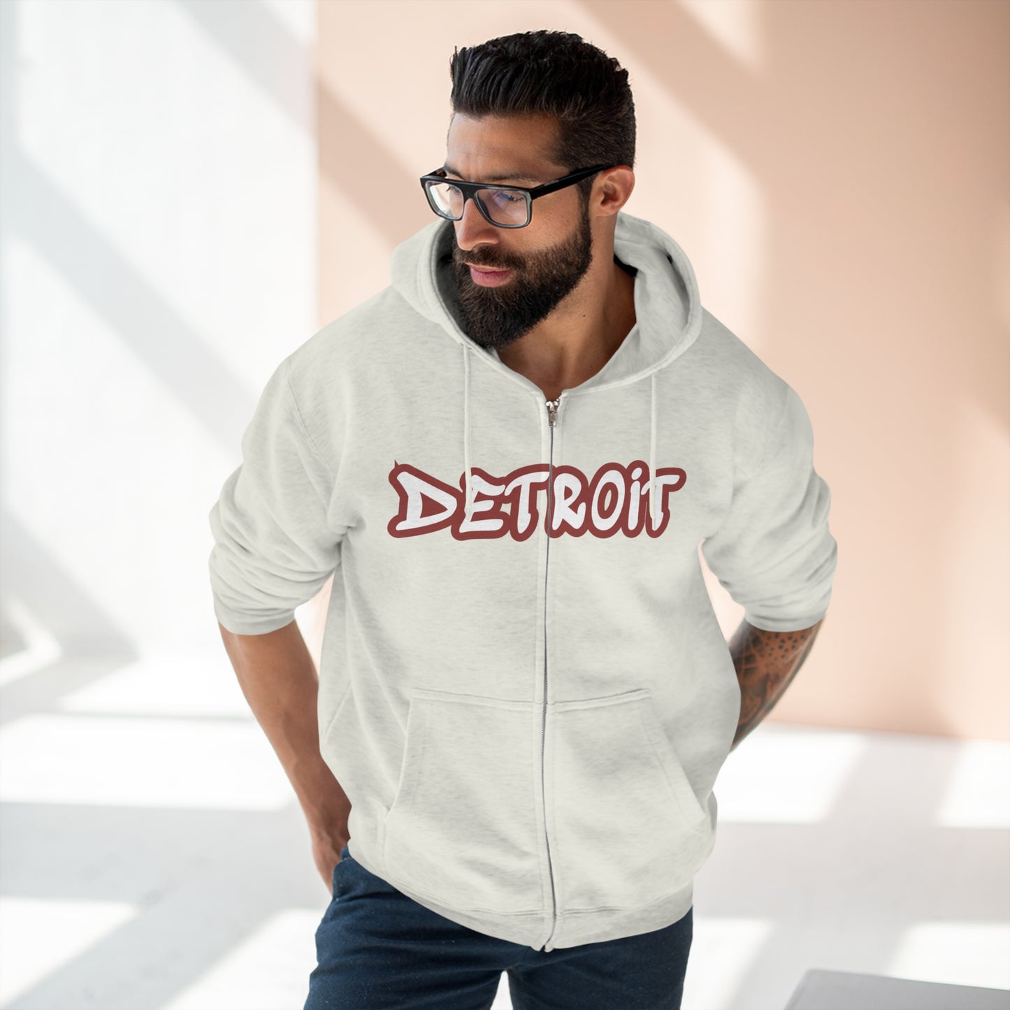 'Detroit' Hoodie (Ore Dock Red Tag Font) | Unisex Full Zip