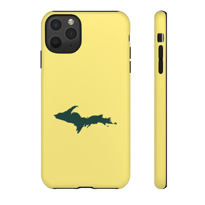 Michigan Upper Peninsula Tough Phone Case (Yellow Cherry Color w/ Green UP Outline) | Apple iPhone