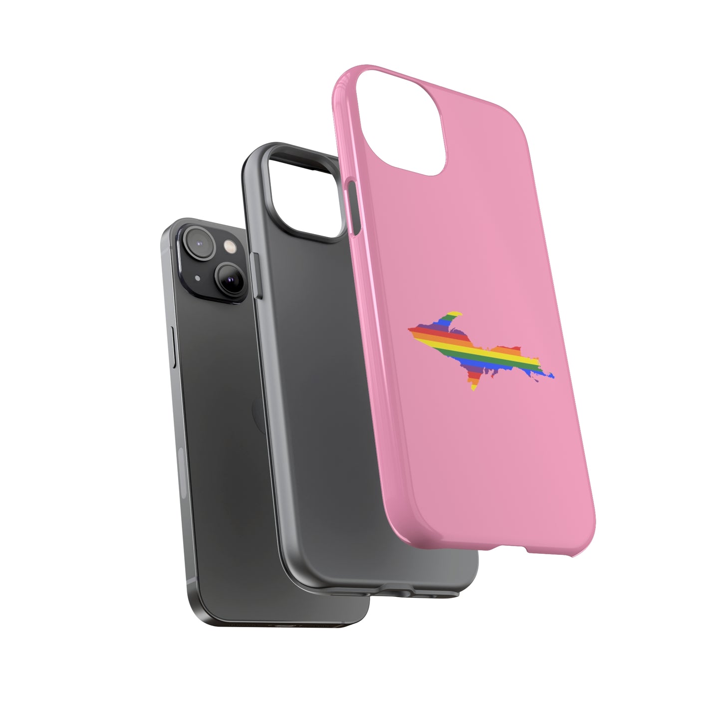 Michigan Upper Peninsula Tough Phone Case ('67 Pink Caddie w/ UP Pride Flag Outline) | Apple iPhone