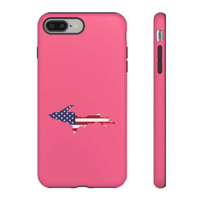 Michigan Upper Peninsula Tough Phone Case (Rhodochrosite Pink w/ UP USA Flag Outline) | Apple iPhone