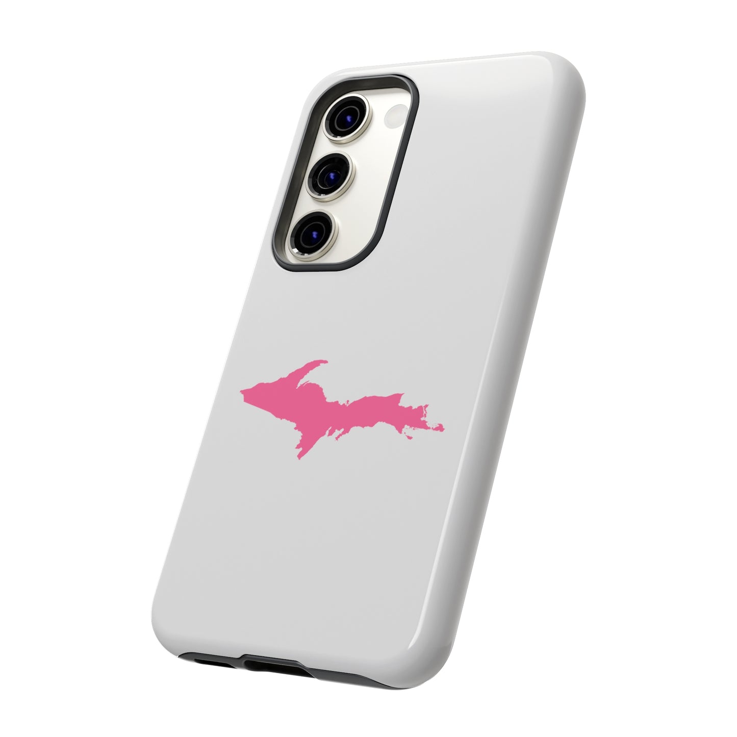 Michigan Upper Peninsula Tough Phone Case (Birch Bark White w/ Pink UP Outline) | Samsung & Pixel Android