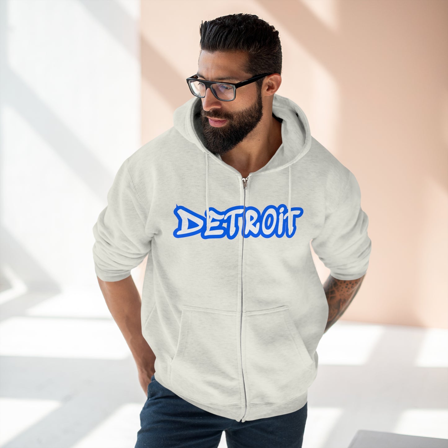 Detroit' Hoodie (Motor Town Blue Tag Font) | Unisex Full Zip