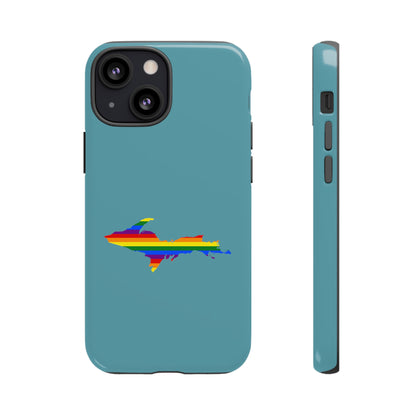 Michigan Upper Peninsula Tough Phone Case (Lake Huron Blue w/ UP Pride Flag Outline) | Apple iPhone