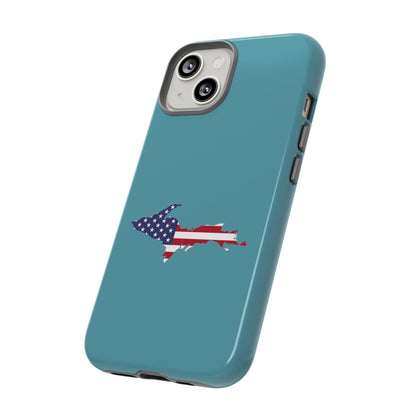 Michigan Upper Peninsula Tough Phone Case (Lake Huron Blue w/ UP USA Flag Outline) | Apple iPhone