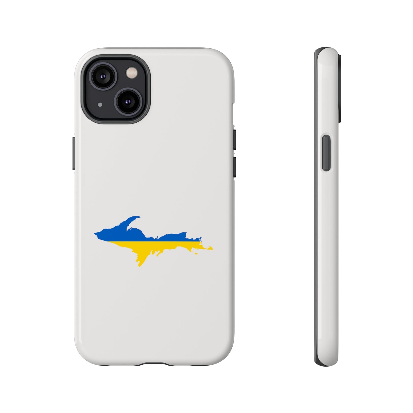 Michigan Upper Peninsula Tough Phone Case (Birch Bark White w/ UP Ukraine Flag Outline) | Apple iPhone