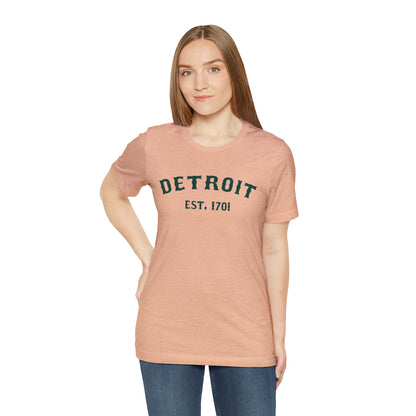 'Detroit EST. 1701' T-Shirt (Laconic Green Ballpark Font) | Unisex Standard