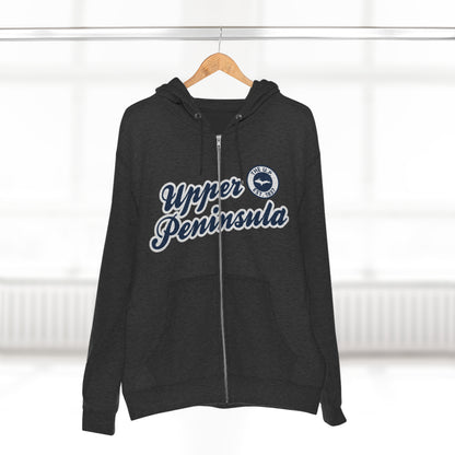 'Upper Peninsula EST 1837' Hoodie (Navy Script Font) | Unisex Full Zip