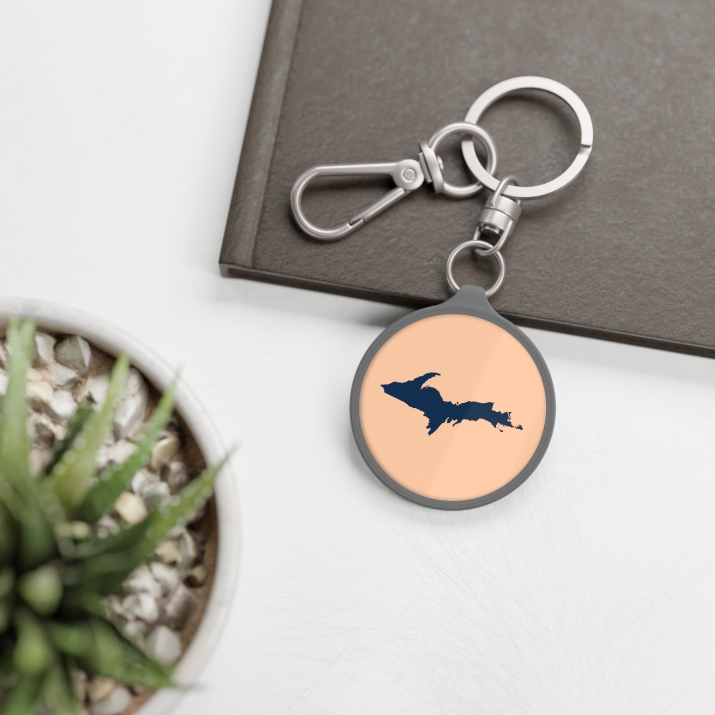 Michigan Upper Peninsula Keyring (w/ Navy UP Outline) | Peach