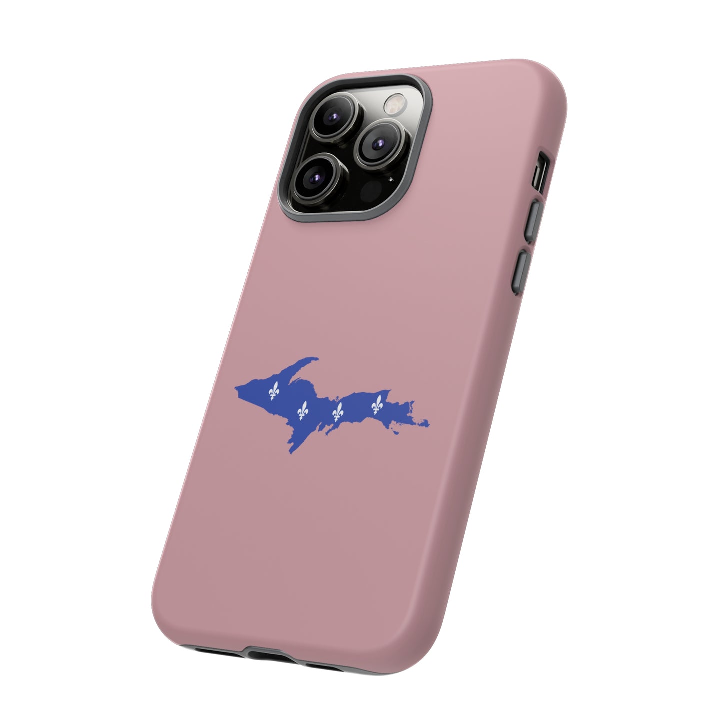 Michigan Upper Peninsula Tough Phone Case (Cherry Blossom Pink w/ UP Quebec Flag Outline) | Apple iPhone