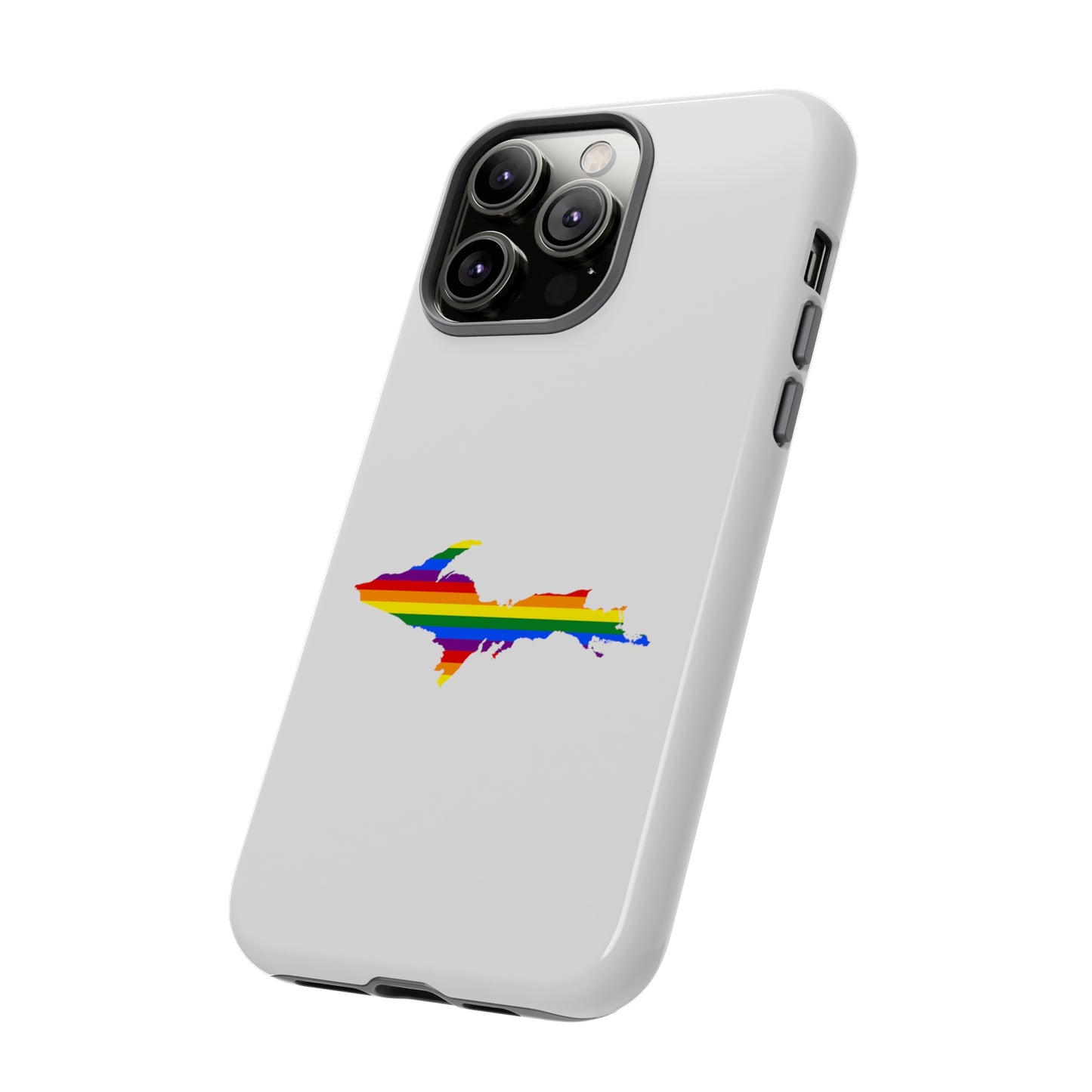 Michigan Upper Peninsula Tough Phone Case (Birch Bark White w/ UP Pride Flag Outline) | Apple iPhone