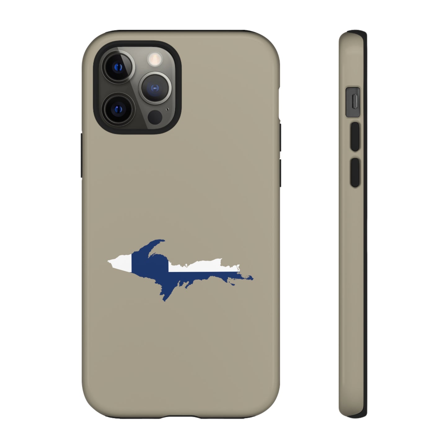 Michigan Upper Peninsula Tough Phone Case (Petoskey Stone Beige w/ UP Finland Flag Outline) | Apple iPhone