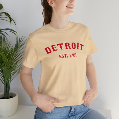 'Detroit EST. 1701' T-Shirt (Aliform Red Ballpark Font) | Unisex Standard