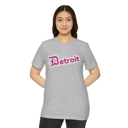 'Detroit' T-Shirt (Apple Blossom Pink Old English 'D') | Unisex Recycled Organic