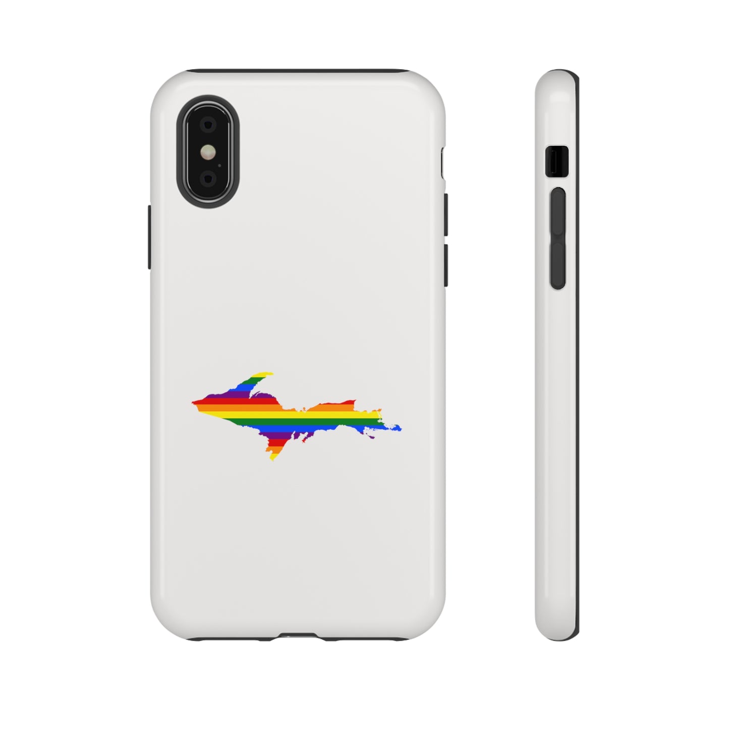 Michigan Upper Peninsula Tough Phone Case (Birch Bark White w/ UP Pride Flag Outline) | Apple iPhone