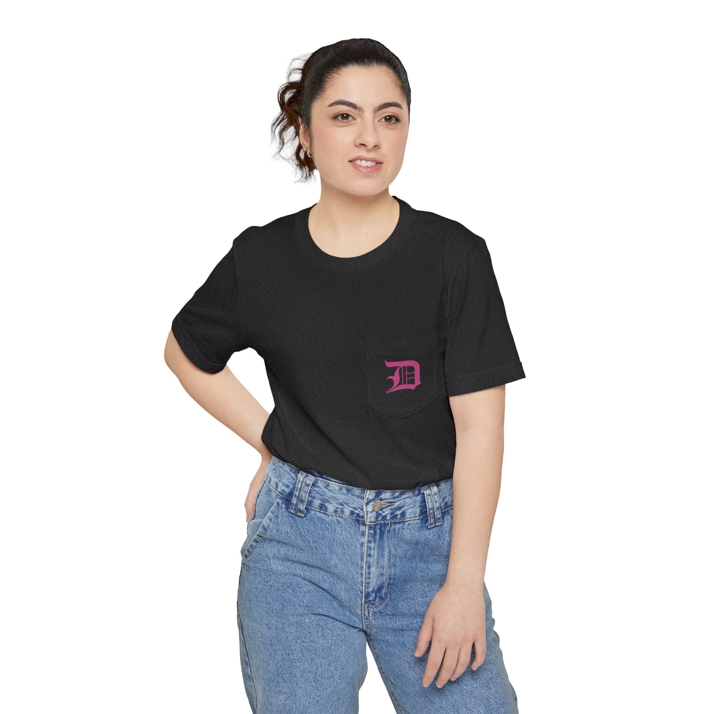 Detroit 'Old English D' Pocket T-Shirt (Apple Blossom Pink) | Unisex Standard