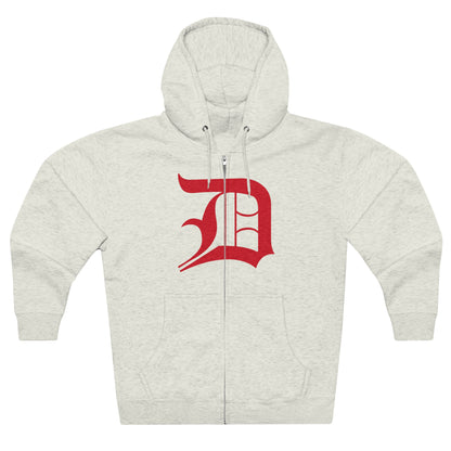 Detroit 'Old English D' Hoodie (Full-Body Aliform Red) | Unisex Full Zip