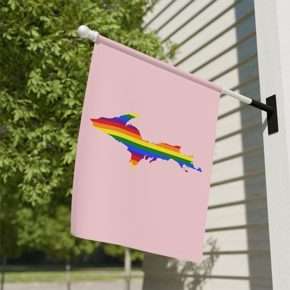 Michigan Upper Peninsula Home & Garden Flag (w/ UP Rainbow Pride Flag) | Pale Pink