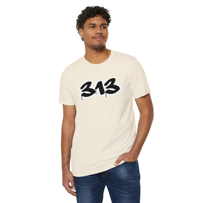 Detroit '313' T-Shirt (Black/White Tag Font) | Unisex Recycled Organic