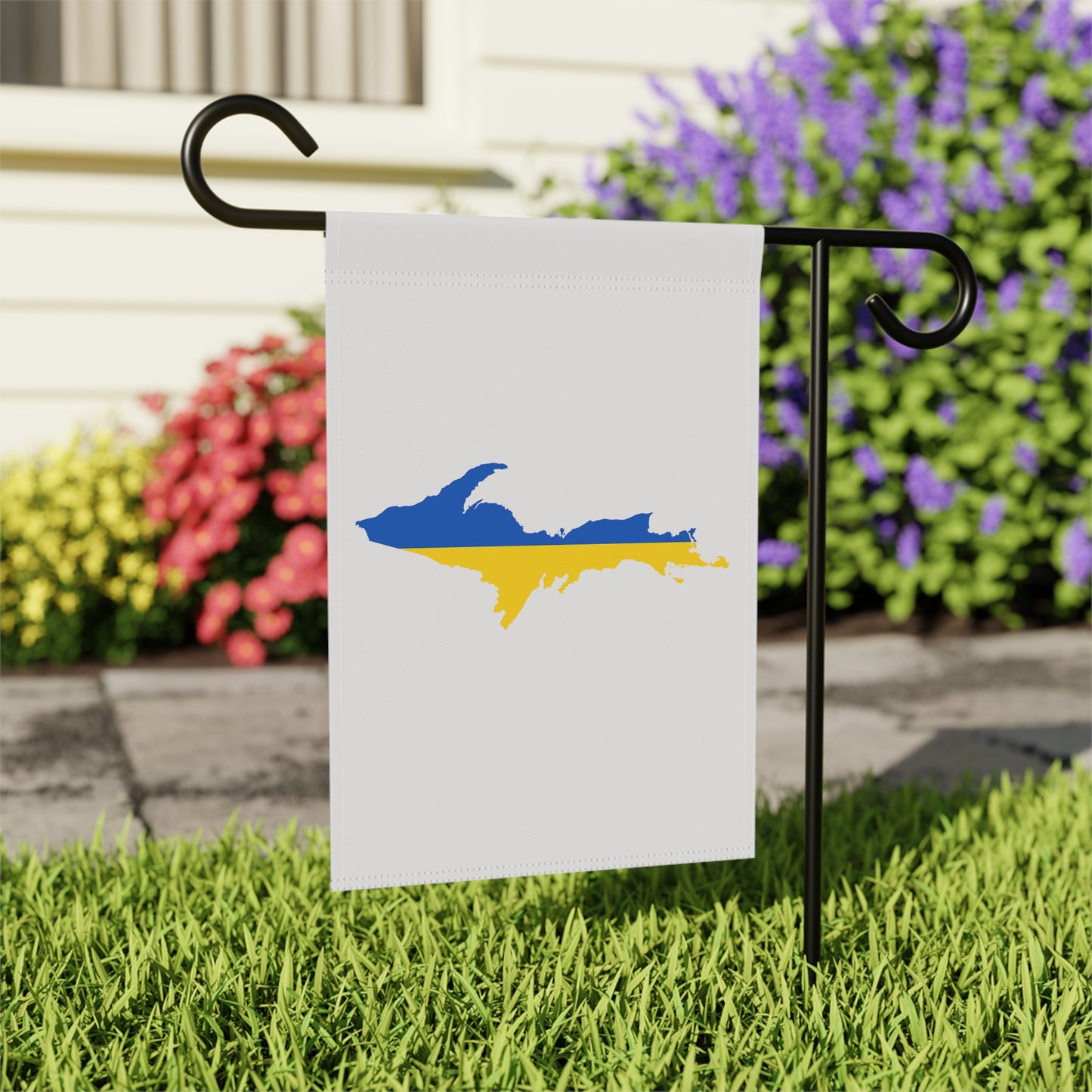 Michigan Upper Peninsula Home & Garden Flag (w/ UP Ukraine Flag) | Birch Bark White