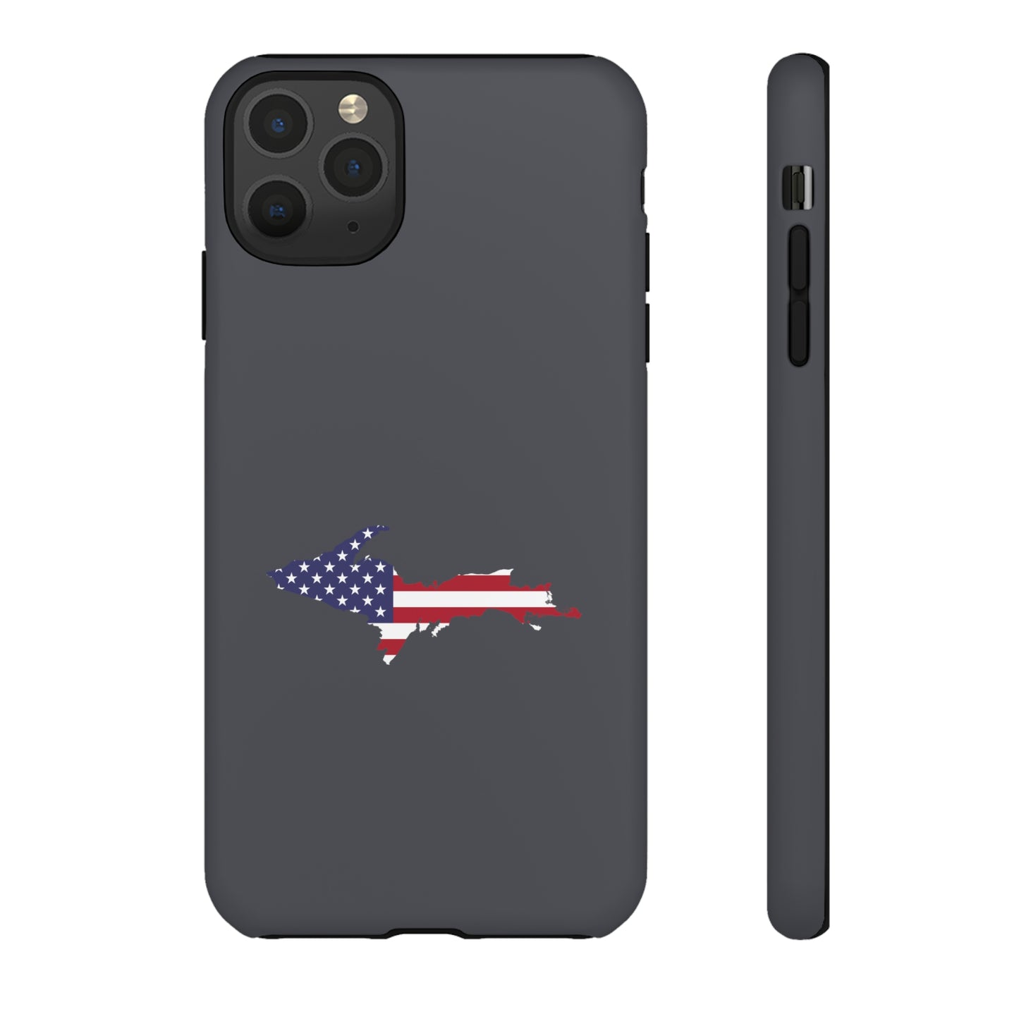 Michigan Upper Peninsula Tough Phone Case (Iron Ore Grey w/ UP USA Flag Outline) | Apple iPhone