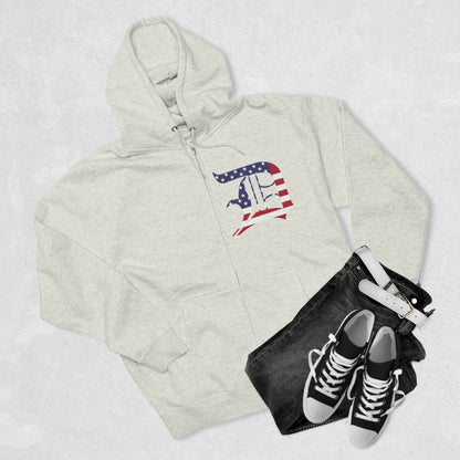 Detroit 'Old English D' Hoodie (Patriotic Edition) | Unisex Full Zip