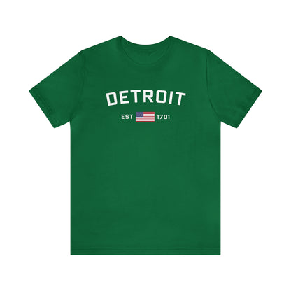 'Detroit EST 1701' T-Shirt (w/ USA Flag Outline) | Unisex Standard Fit