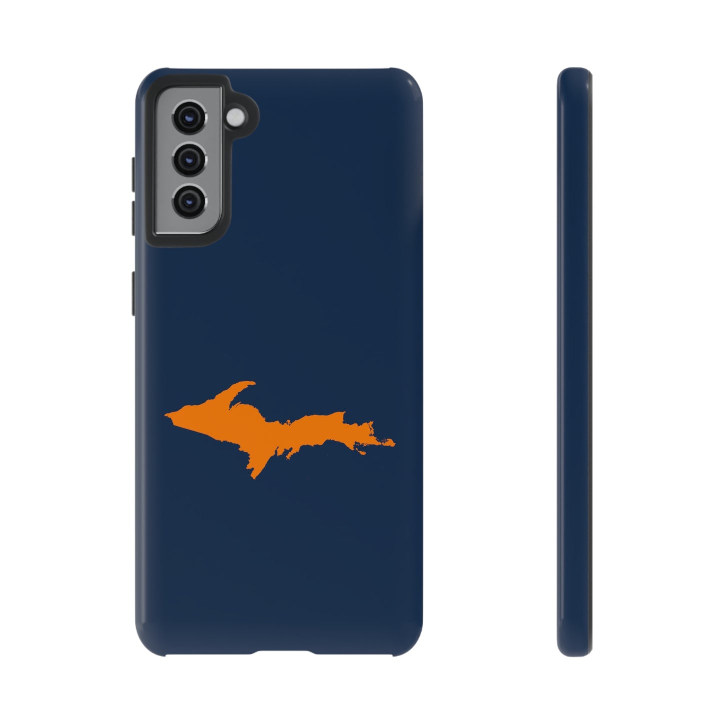 Michigan Upper Peninsula Tough Phone Case (Navy w/ Orange UP Outline) | Samsung & Pixel Android