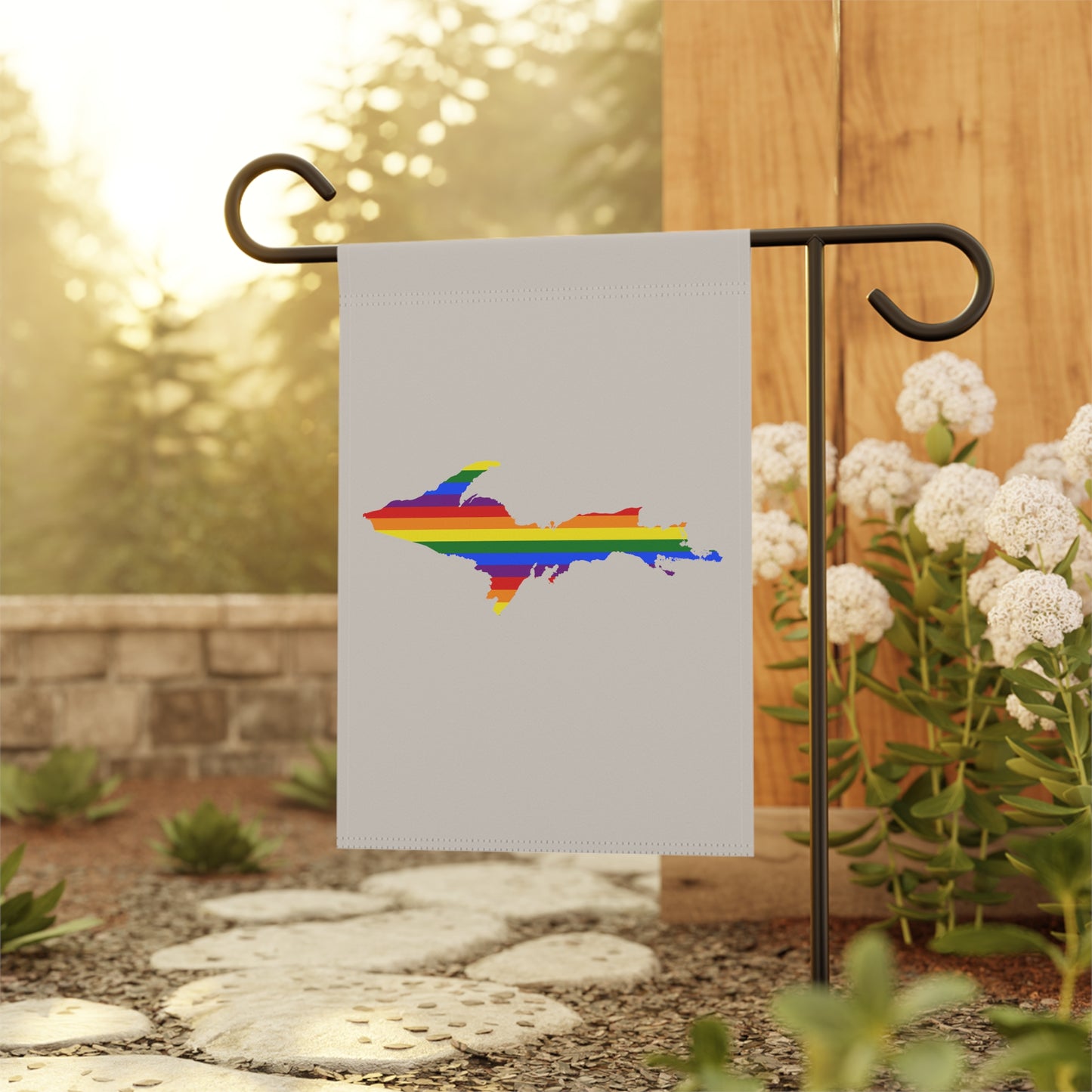 Michigan Upper Peninsula Home & Garden Flag (w/ UP Rainbow Pride Flag) | Canvas Color