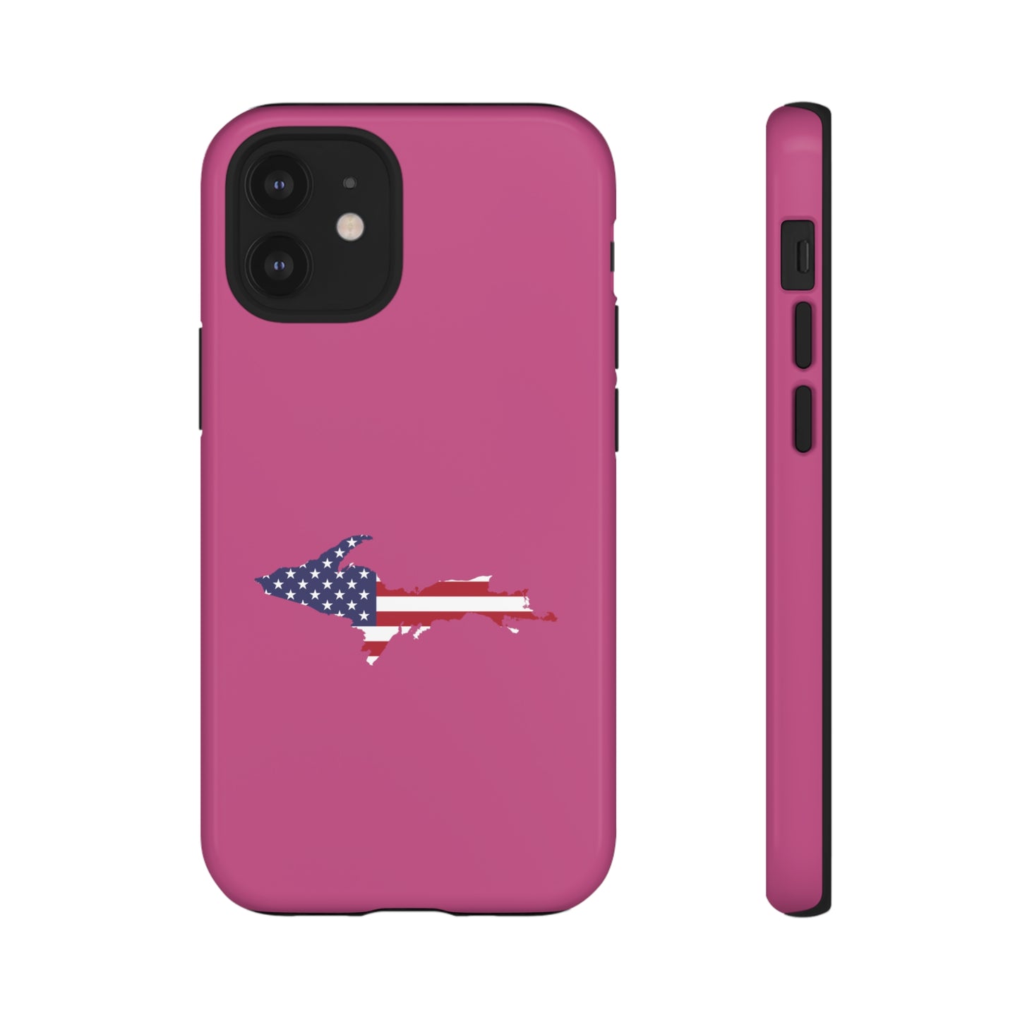 Michigan Upper Peninsula Tough Phone Case (Apple Blossom Pink w/ UP USA Flag Outline) | Apple iPhone