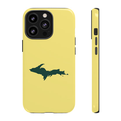 Michigan Upper Peninsula Tough Phone Case (Yellow Cherry Color w/ Green UP Outline) | Apple iPhone