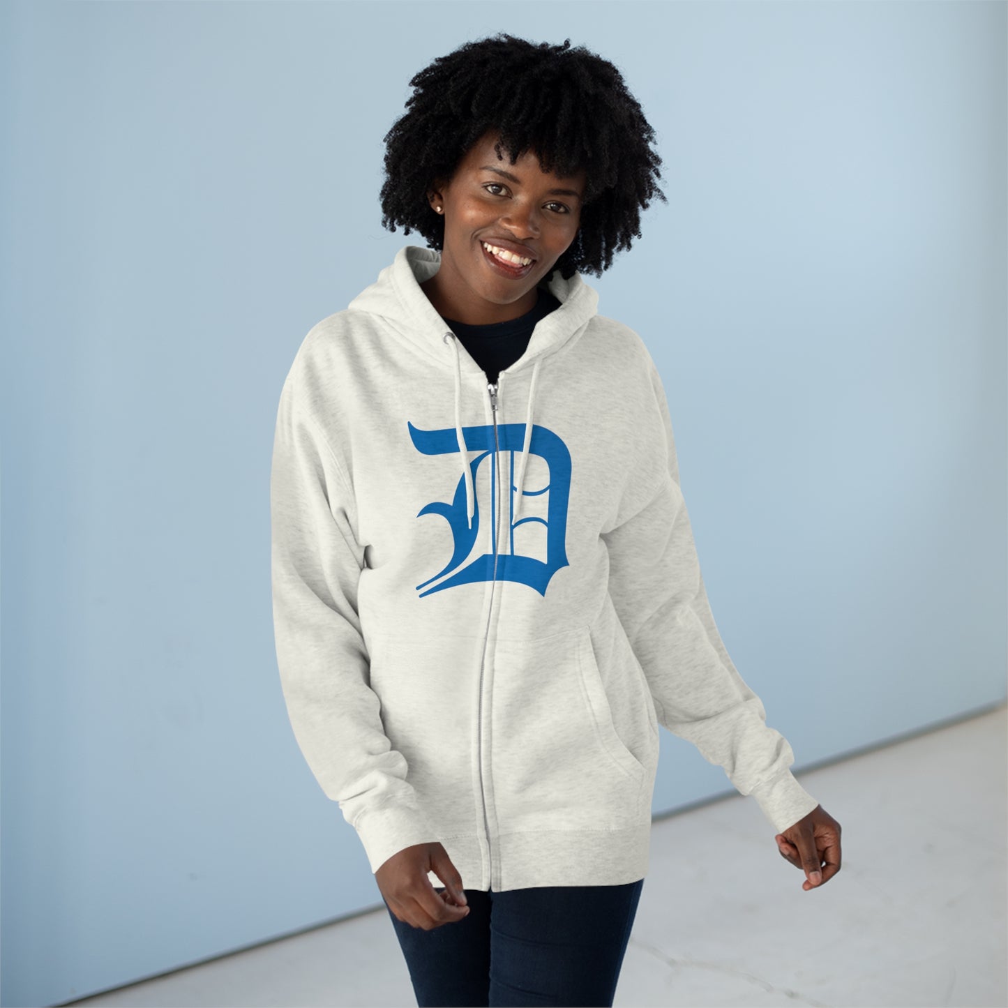 Detroit 'Old English D' Hoodie (Full-Body Azure) | Unisex Full Zip