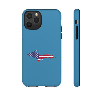 Michigan Upper Peninsula Tough Phone Case (Lake Michigan Blue w/ UP USA Flag Outline) | Apple iPhone