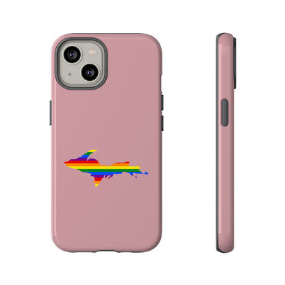 Michigan Upper Peninsula Tough Phone Case (Cherry Blossom Pink w/ UP Pride Flag Outline) | Apple iPhone