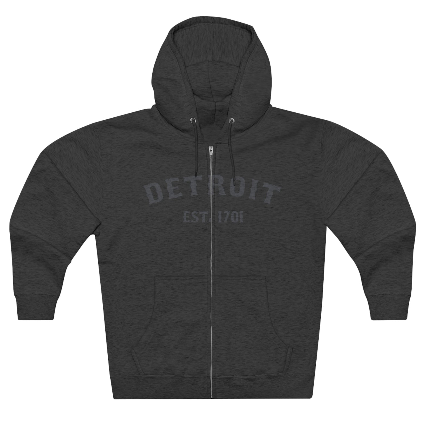 'Detroit EST. 1701' Hoodie (Iron Ore Grey Ballpark Font) | Unisex Full Zip
