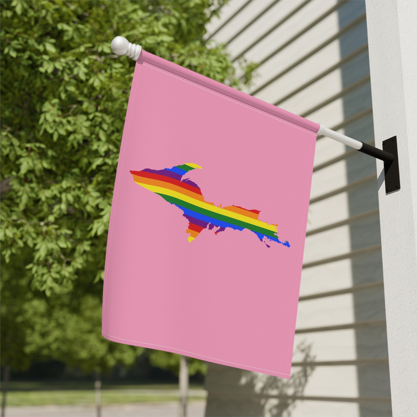 Michigan Upper Peninsula Home & Garden Flag (w/ UP Rainbow Pride Flag) | '67 Caddie Pink