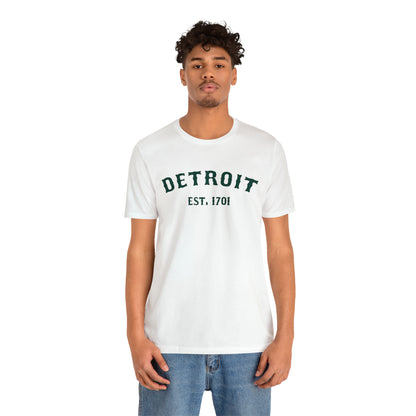 'Detroit EST. 1701' T-Shirt (Laconic Green Ballpark Font) | Unisex Standard