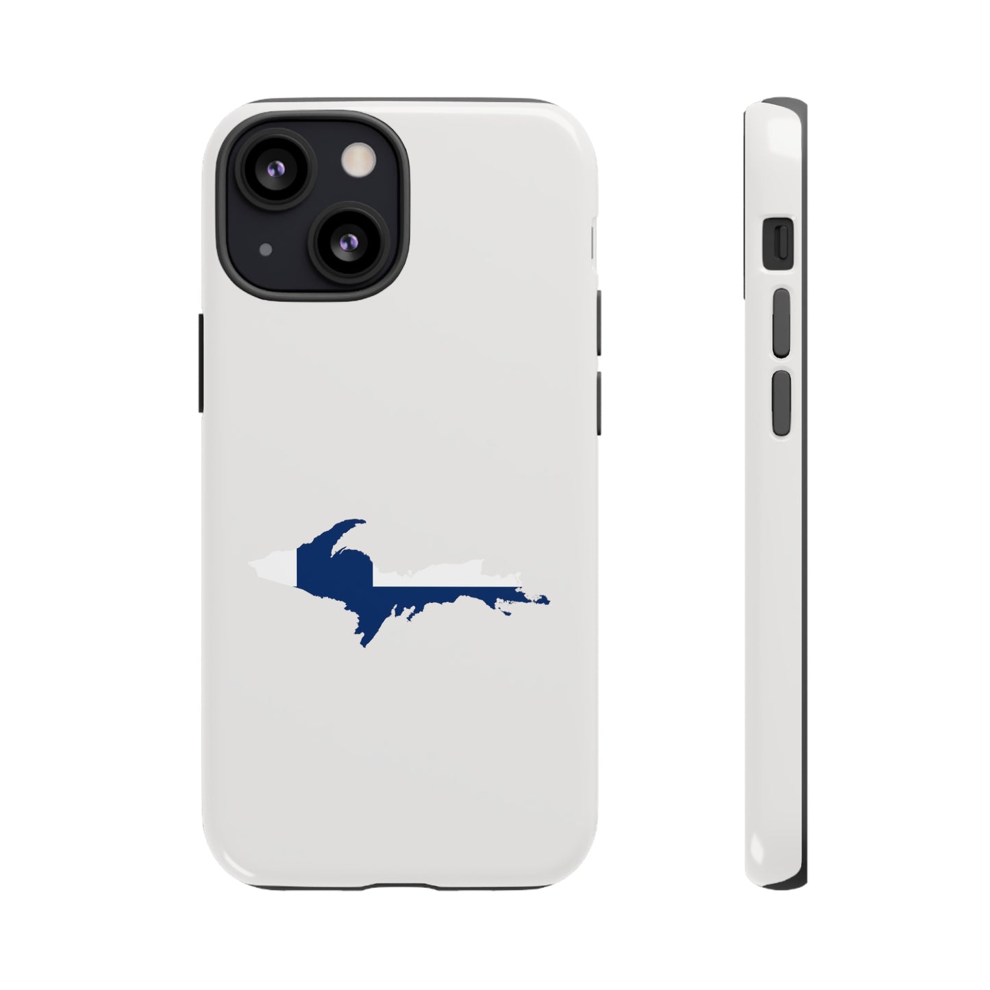 Michigan Upper Peninsula Tough Phone Case (Birch Bark White w/ UP Finland Flag Outline) | Apple iPhone