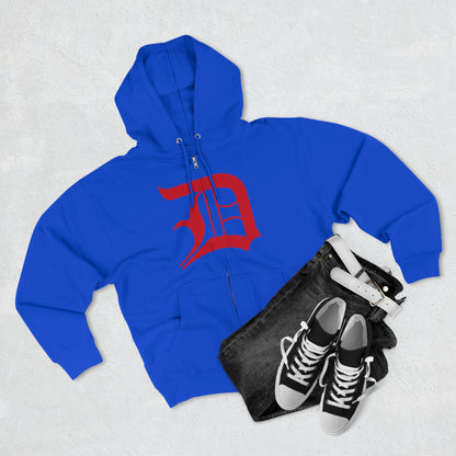 Detroit 'Old English D' Hoodie (Full-Body Aliform Red) | Unisex Full Zip