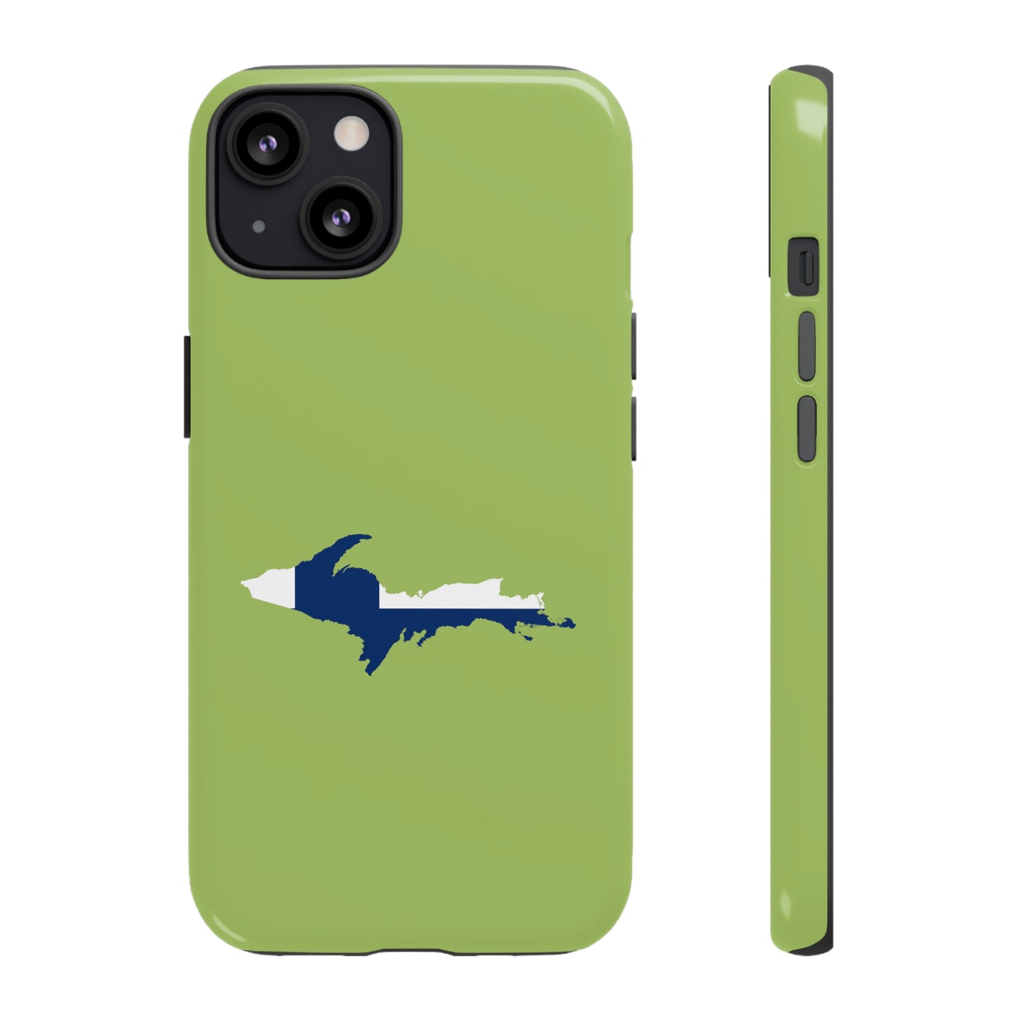 Michigan Upper Peninsula Tough Phone Case (Gooseberry Green w/ UP Finland Flag Outline) | Apple iPhone