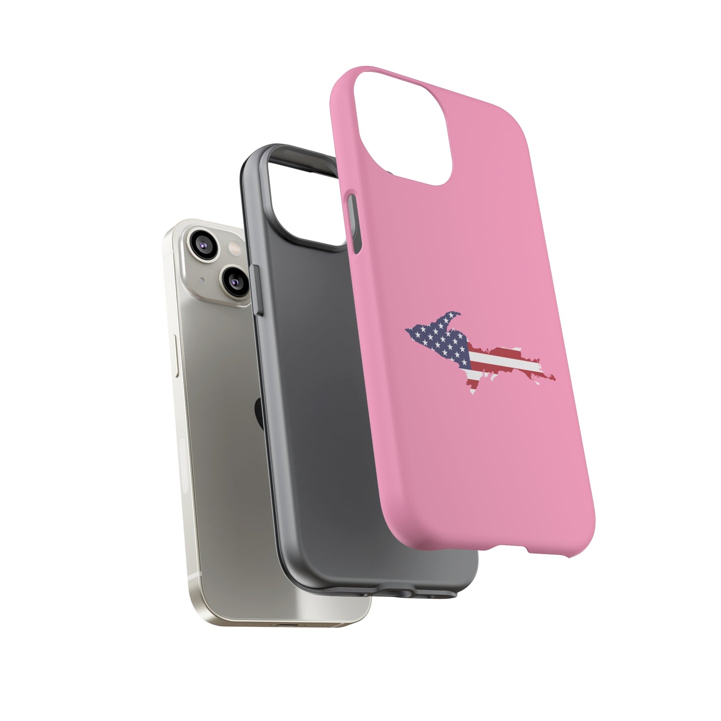 Michigan Upper Peninsula Tough Phone Case ('67 Caddie Pink w/ UP USA Flag Outline) | Apple iPhone