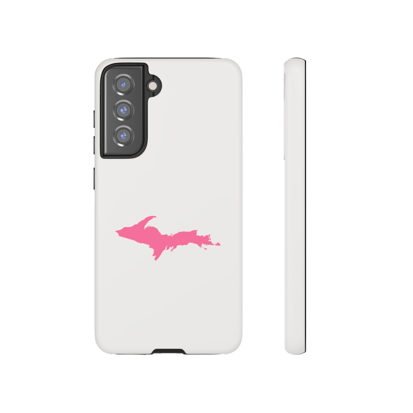 Michigan Upper Peninsula Tough Phone Case (Birch Bark White w/ Pink UP Outline) | Samsung & Pixel Android