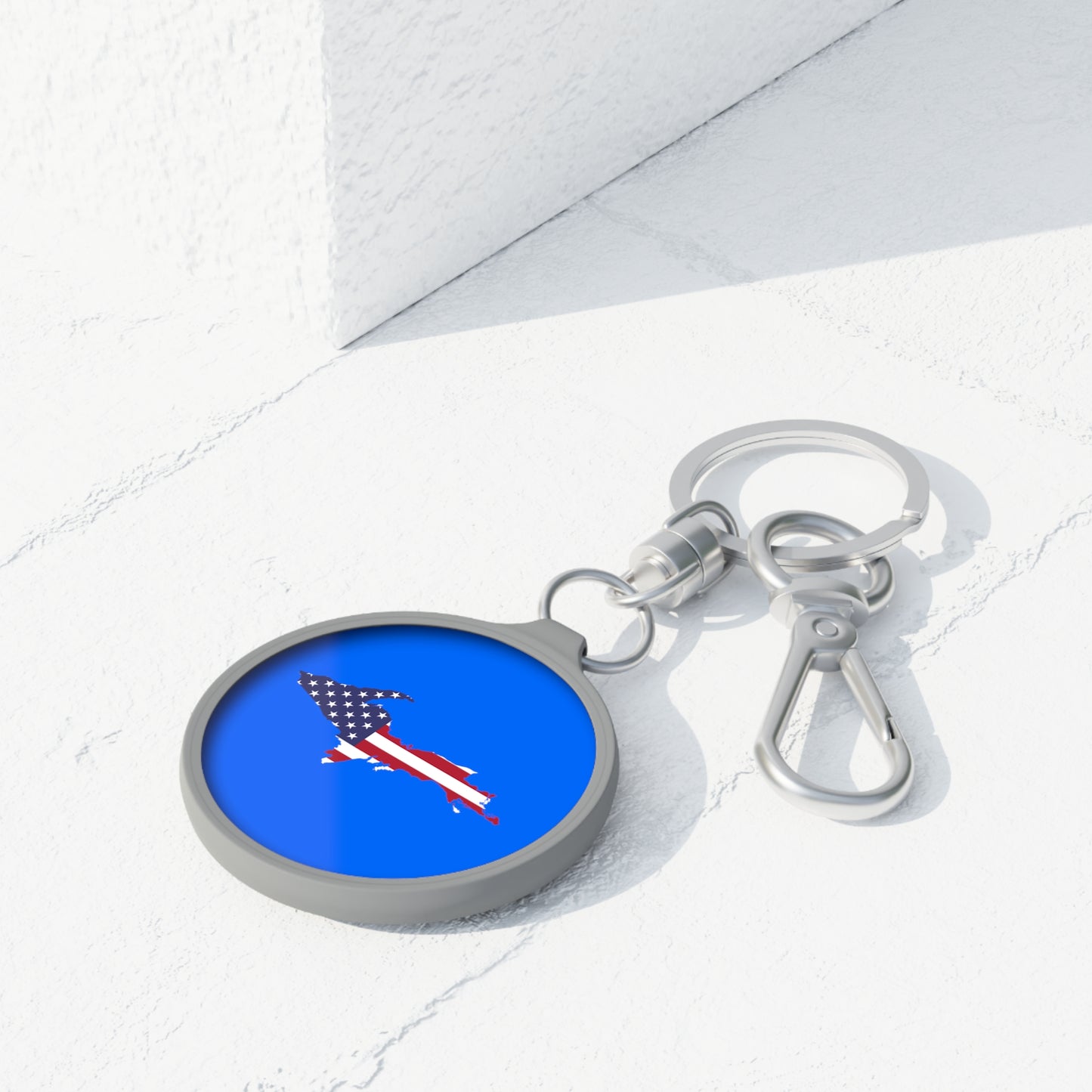 Michigan Upper Peninsula Keyring (w/ UP USA Flag) | Motor Town Blue