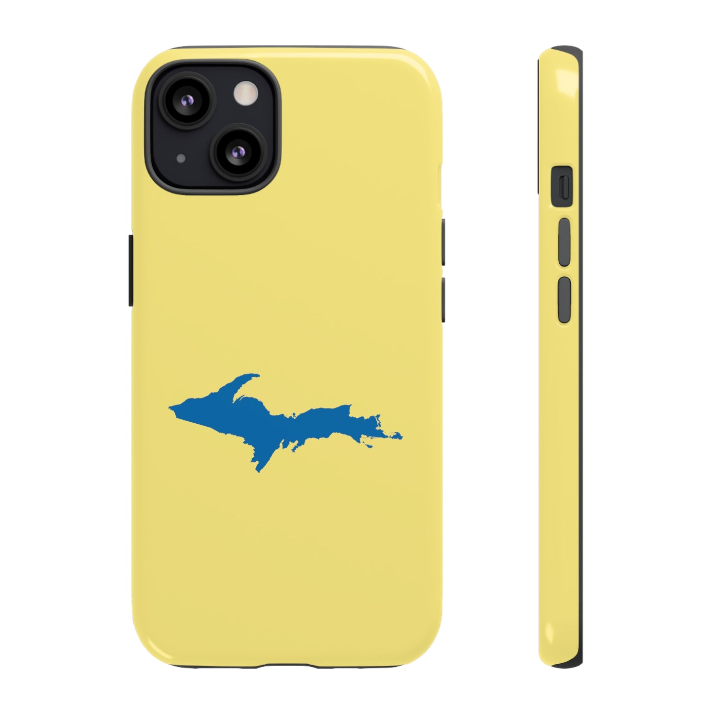 Michigan Upper Peninsula Tough Phone Case (Yellow Cherry Color w/ Azure UP Outline) | Apple iPhone